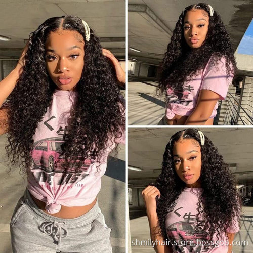Cheap Hair Water Wave Virgin Cuticle Aligned 4*4 Closure Lace Front Wig Remy Brazilian Human Hair 4*4 Lace Wigs Water Wave